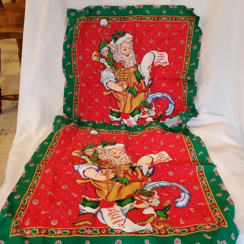 2 Toyshop Santa Claus Fabric Panel Pillows or Placemats‎ Vintage Cheryl Ann